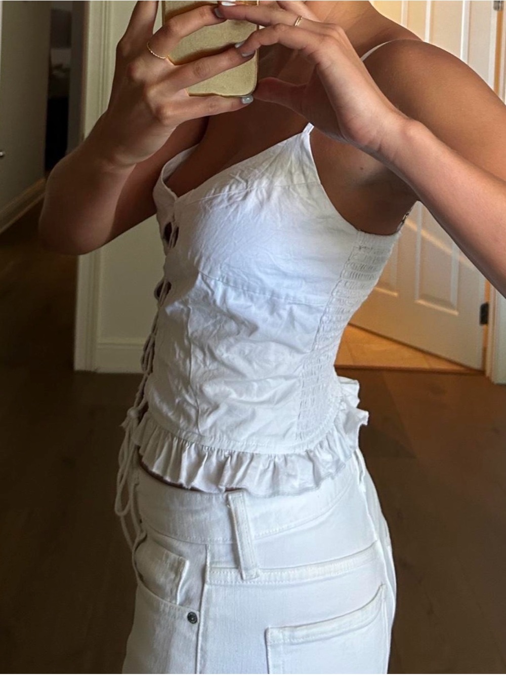 Zara White Lace-Up Ruffle-Trim Cami - Picture 3 of 5